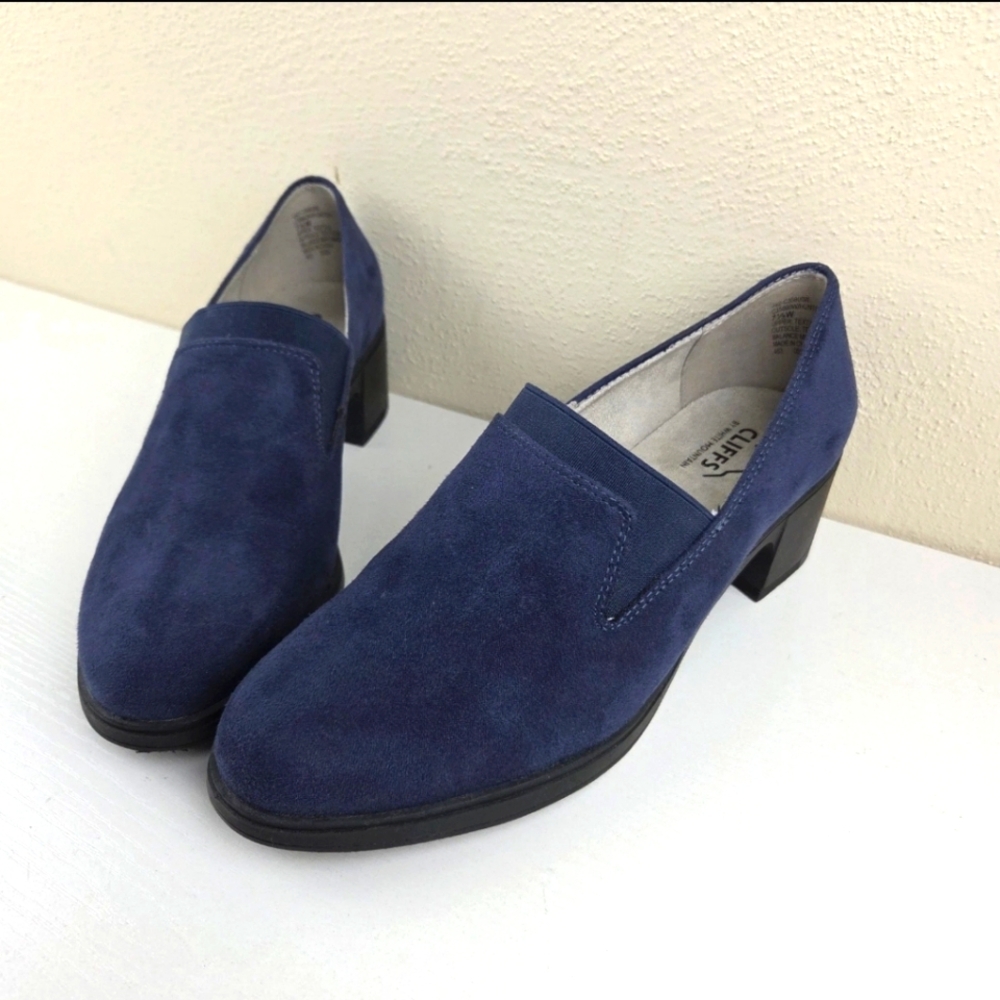 Cliffs by White Mountain Hunton Block Heel Loafer Pump Navy‎ Suedette 7.5W